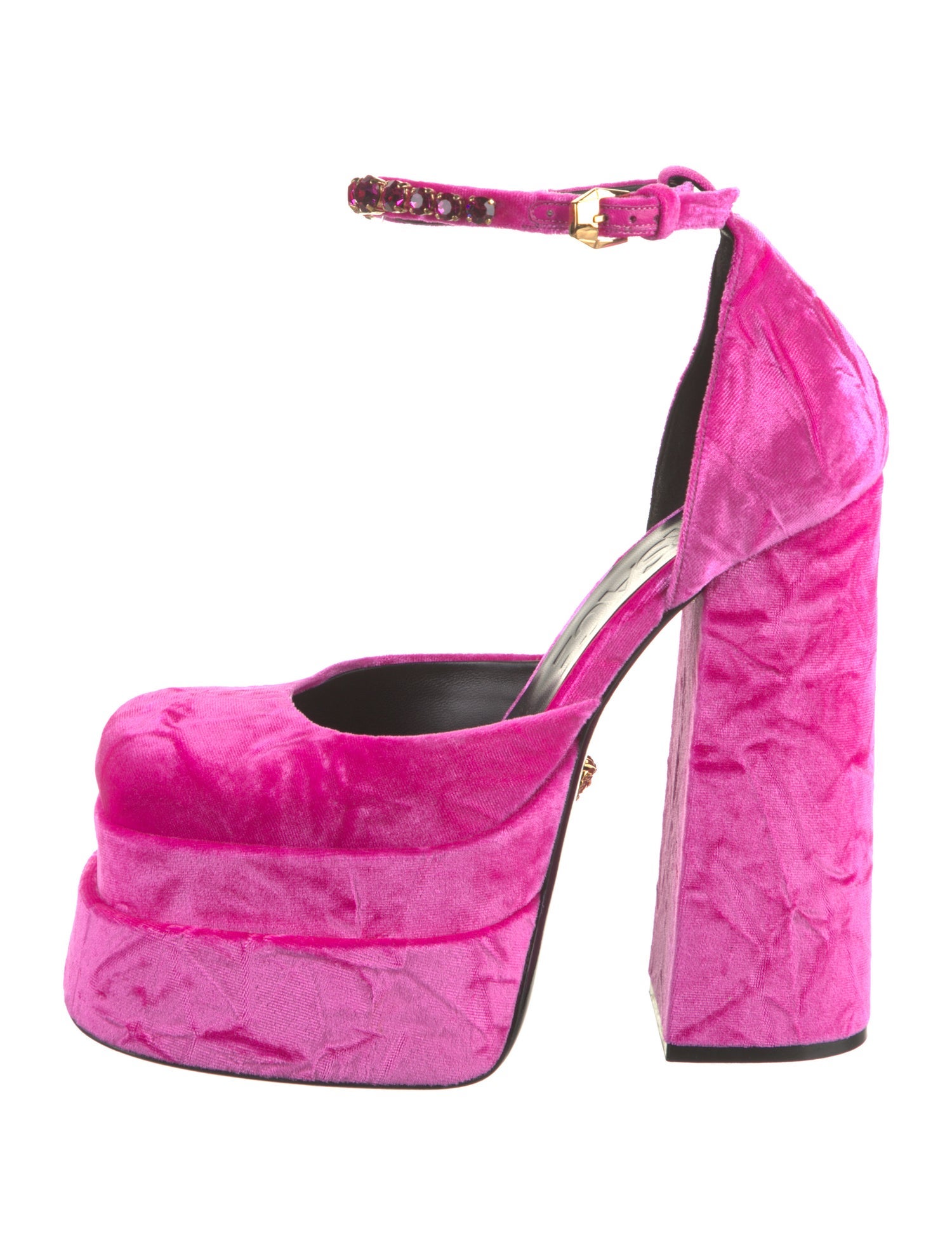 Versace Velvet Crystal Embellishments D'Orsay Pumps