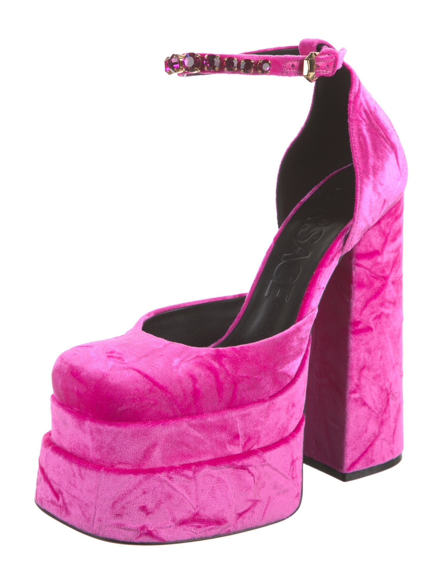 Versace Velvet Crystal Embellishments D'Orsay Pumps