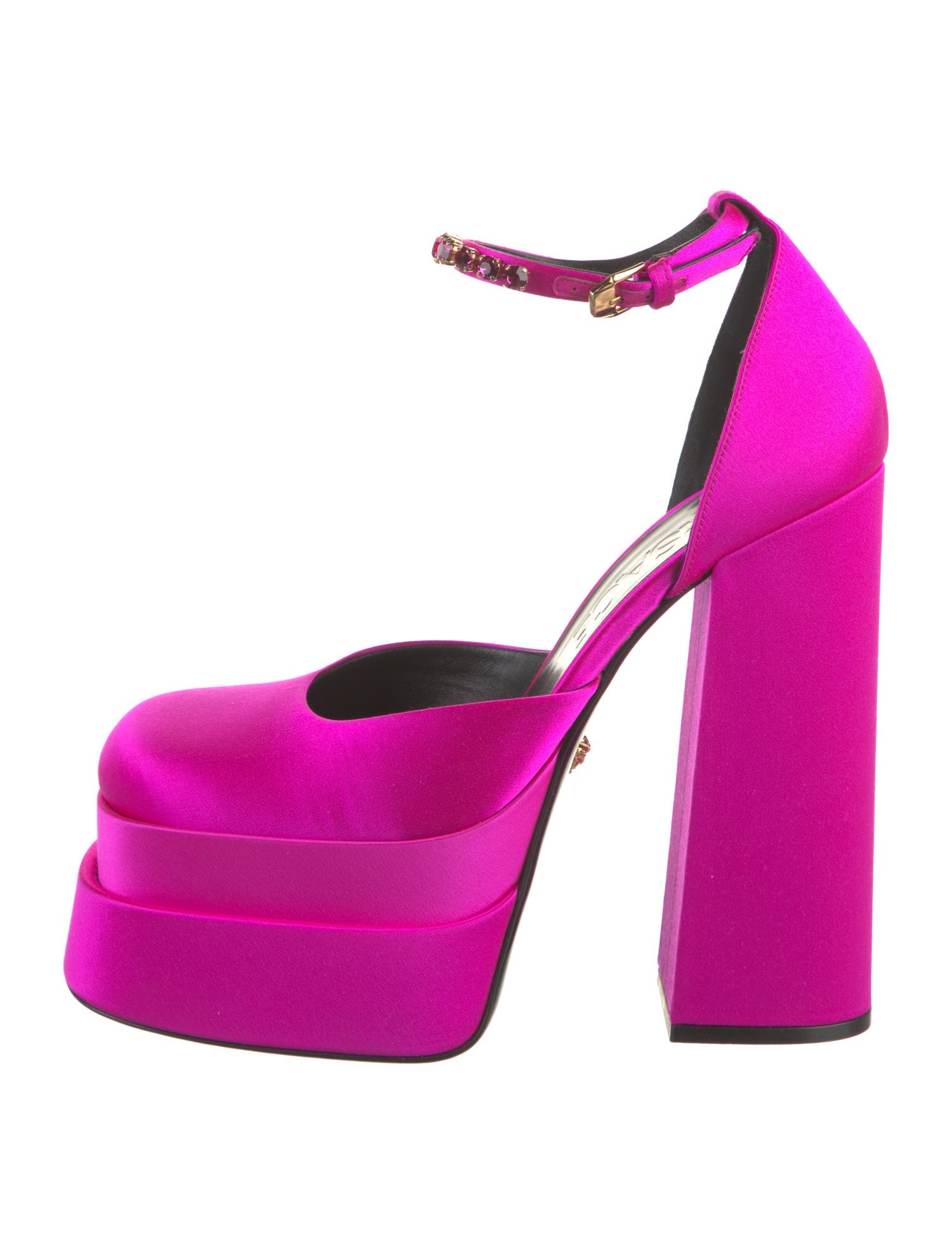 Versace Satin Crystal Embellishments D'Orsay Pumps