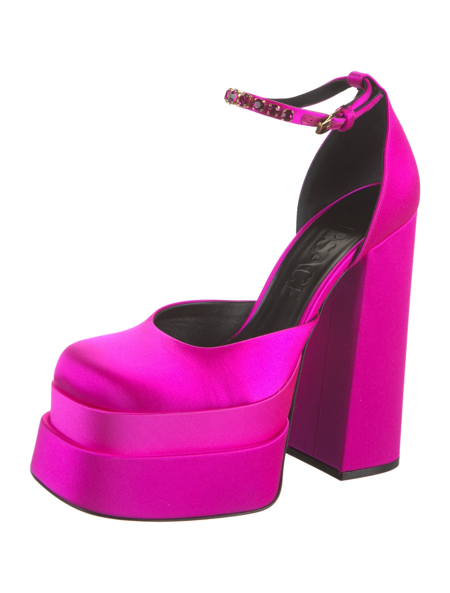 Versace Satin Crystal Embellishments D'Orsay Pumps