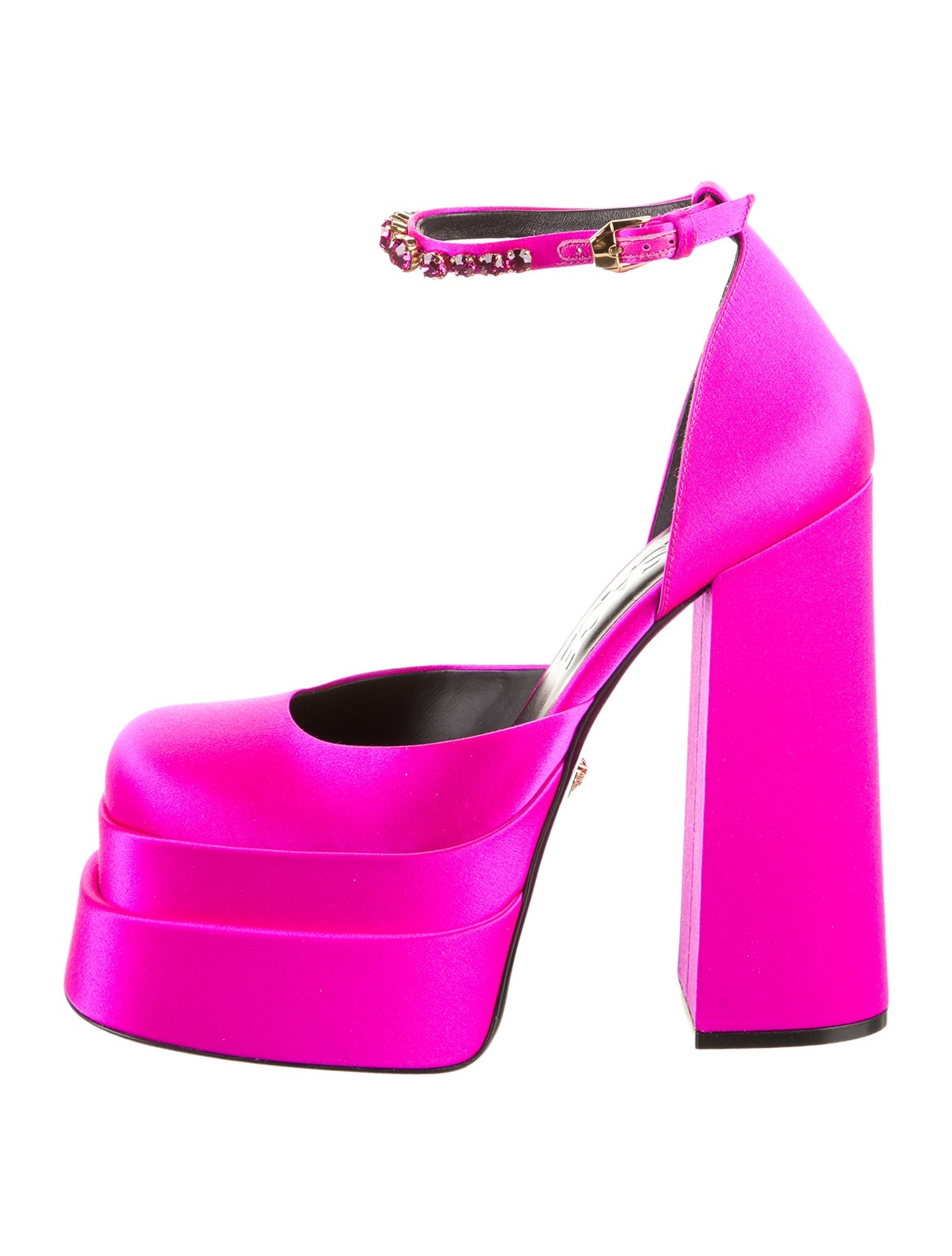 Versace Satin Crystal Embellishments D'Orsay Pumps