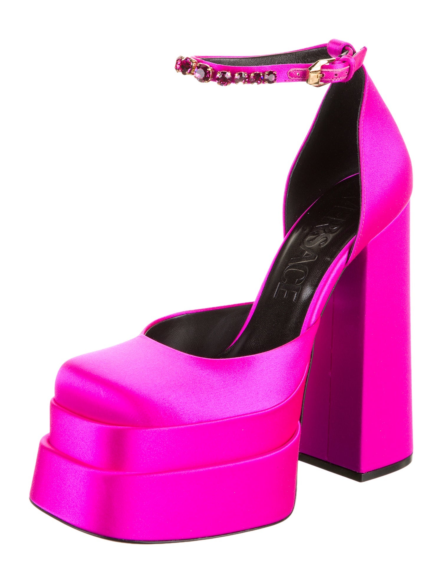 Versace Satin Crystal Embellishments D'Orsay Pumps