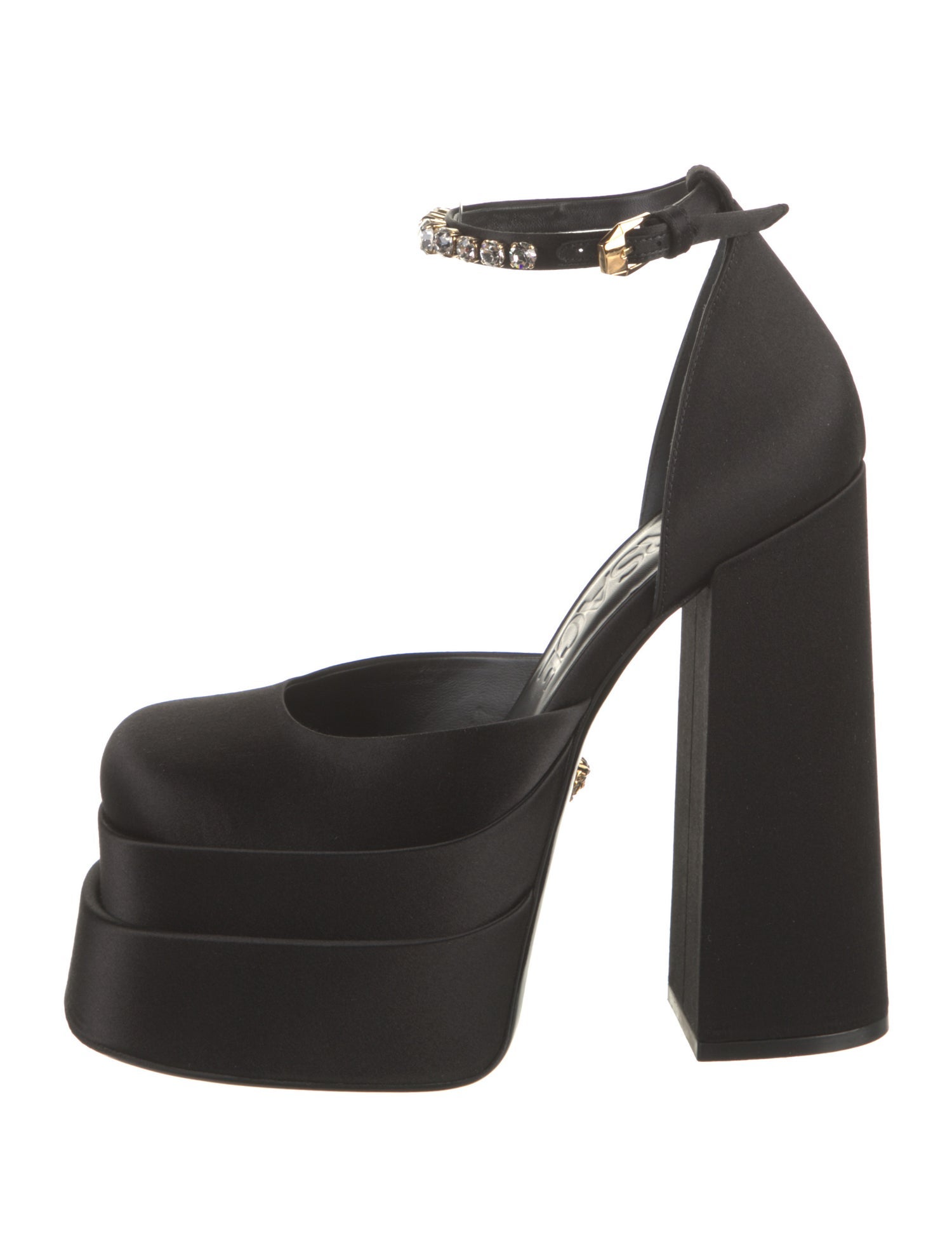 Versace Satin Crystal Embellishments D'Orsay Pumps