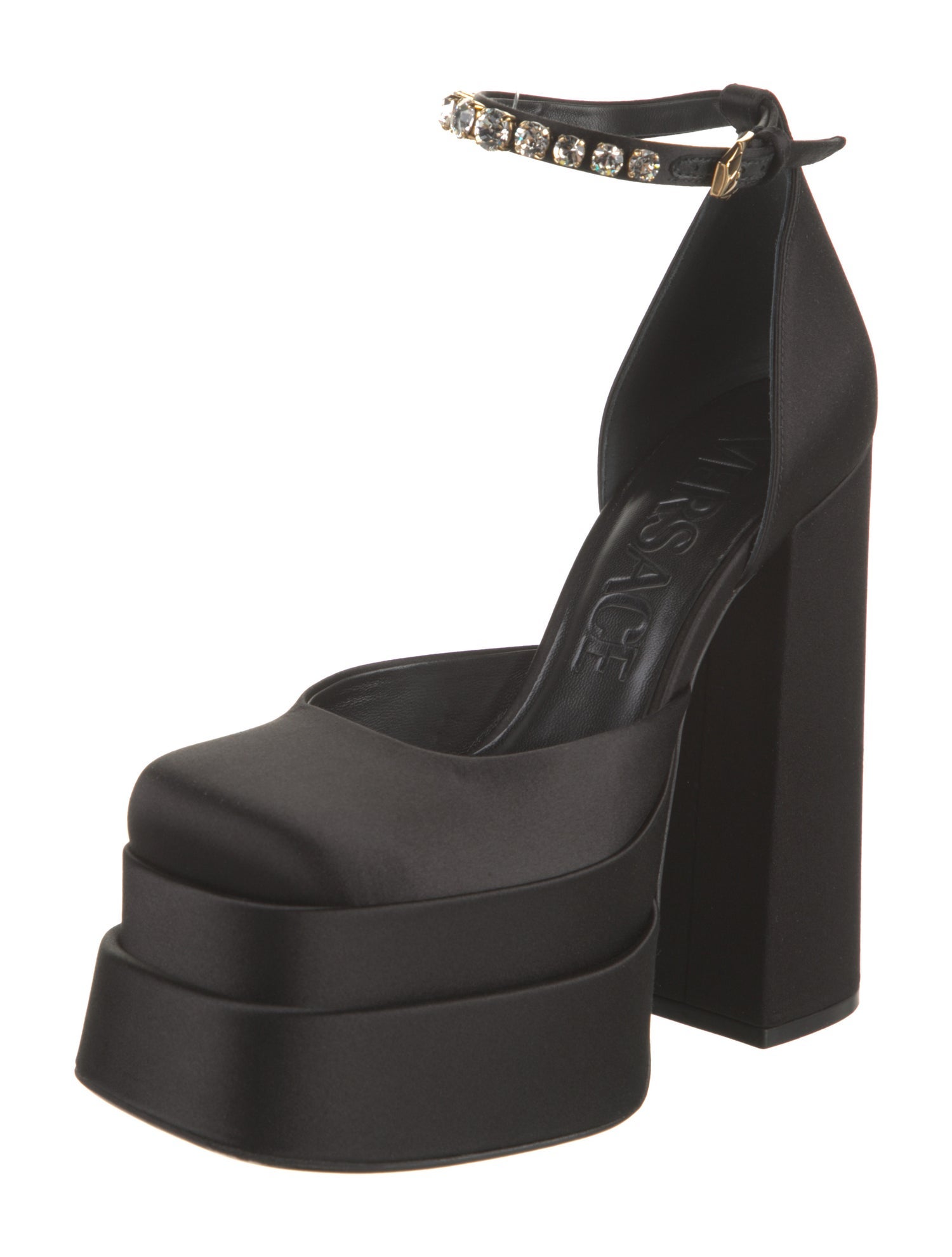 Versace Satin Crystal Embellishments D'Orsay Pumps