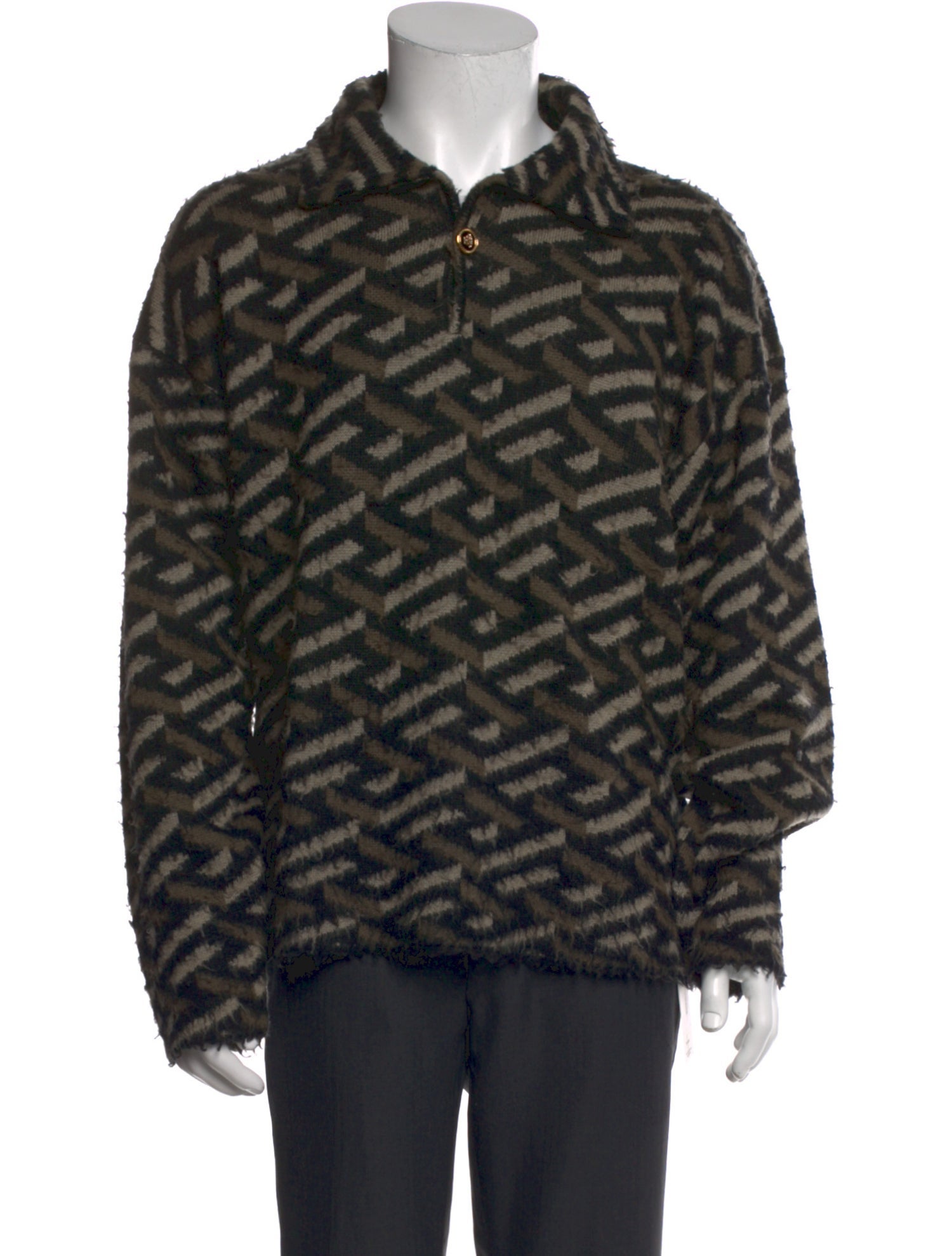 Versace Virgin Wool Printed Polo Sweater