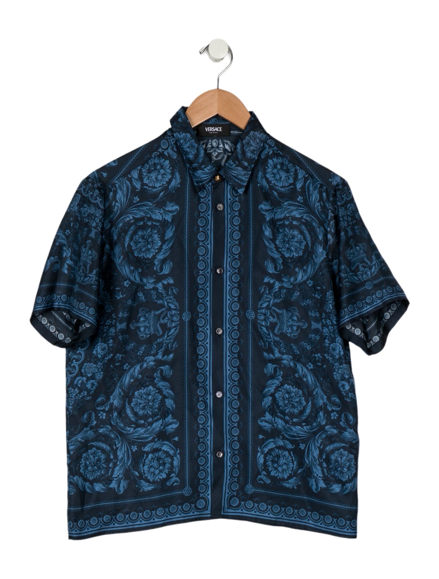 Versace Boys' Patterned Silk Short Sleeve Button Up Shirt