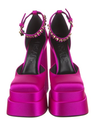 Versace Satin Crystal Embellishments D'Orsay Pumps