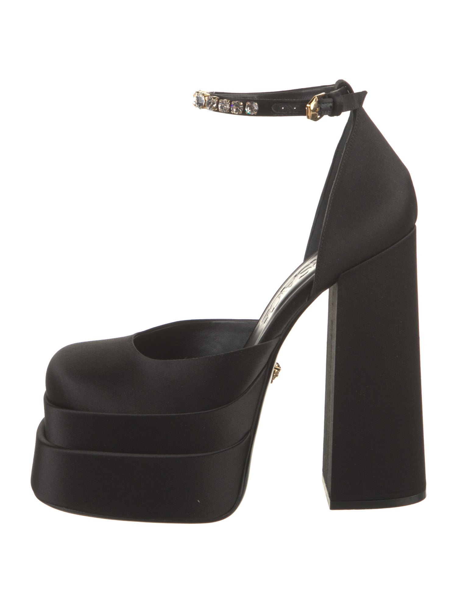 Versace Satin Crystal Embellishments D'Orsay Pumps