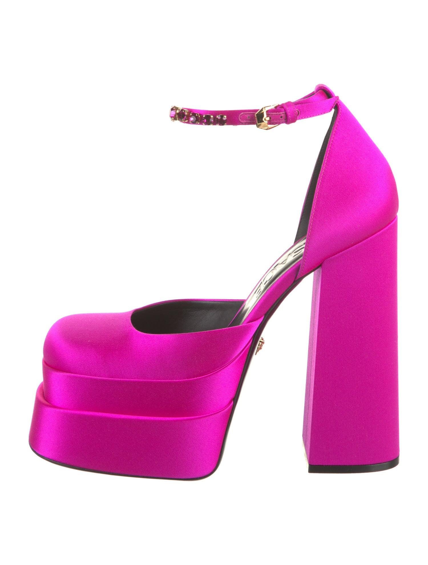 Versace Satin Crystal Embellishments D'Orsay Pumps