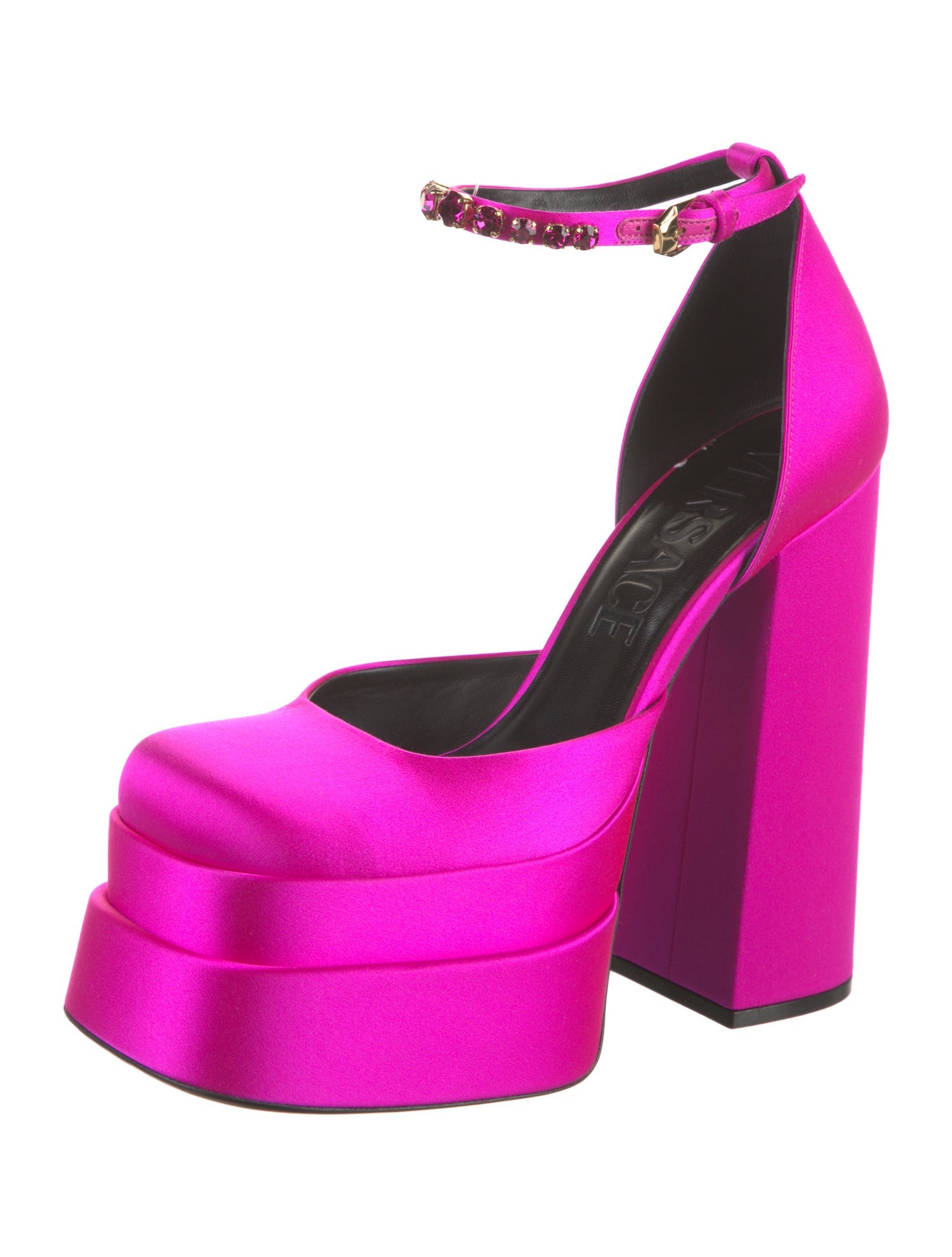 Versace Satin Crystal Embellishments D'Orsay Pumps