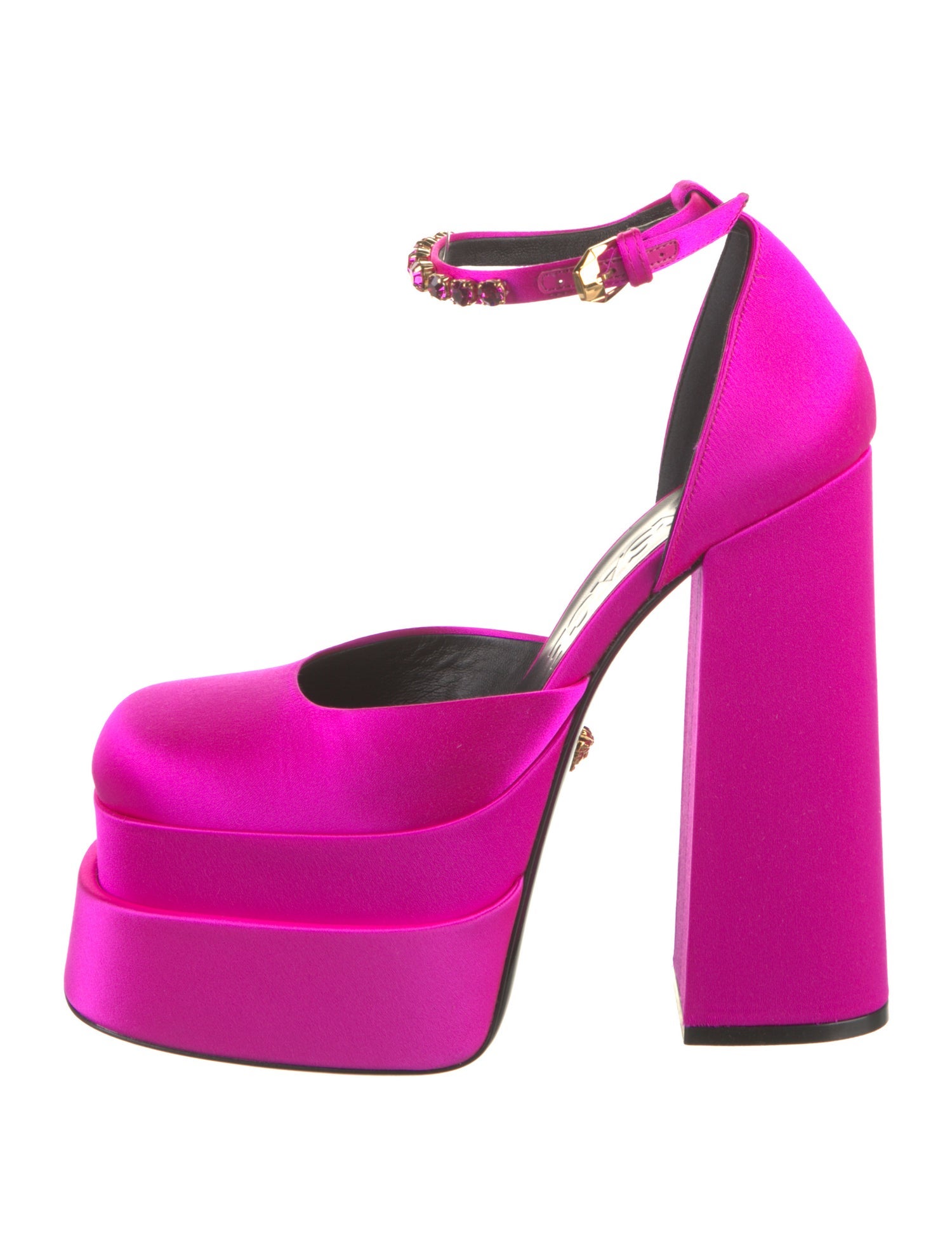 Versace Satin Crystal Embellishments D'Orsay Pumps