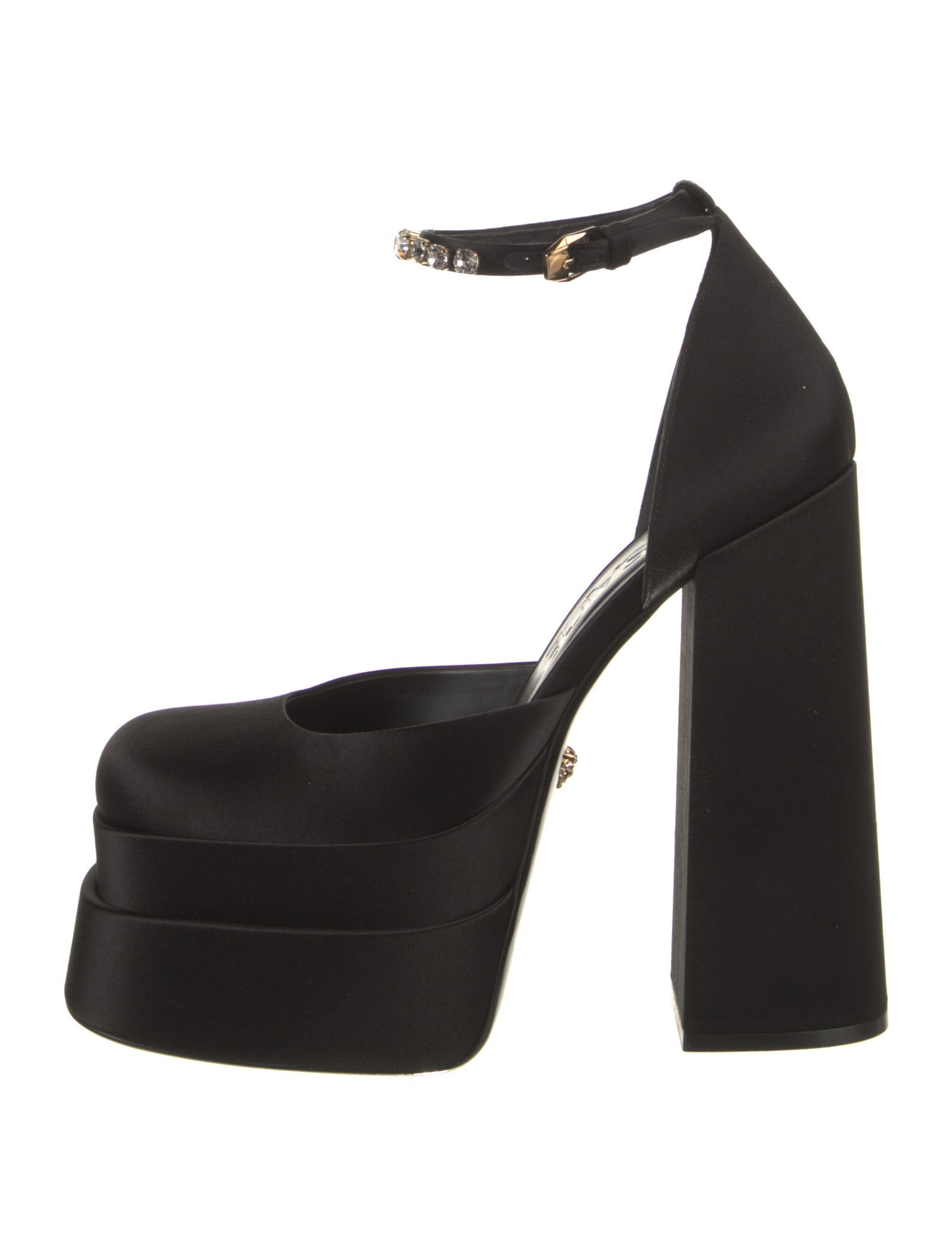 Versace Satin Crystal Embellishments D'Orsay Pumps