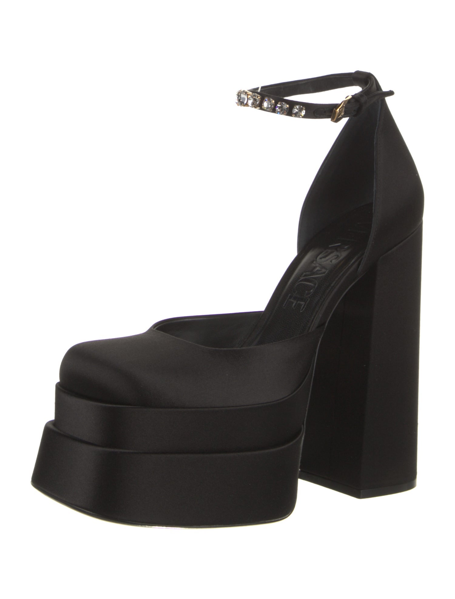 Versace Satin Crystal Embellishments D'Orsay Pumps