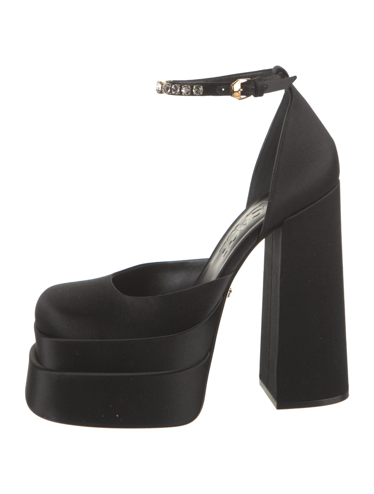 Versace Satin Crystal Embellishments D'Orsay Pumps