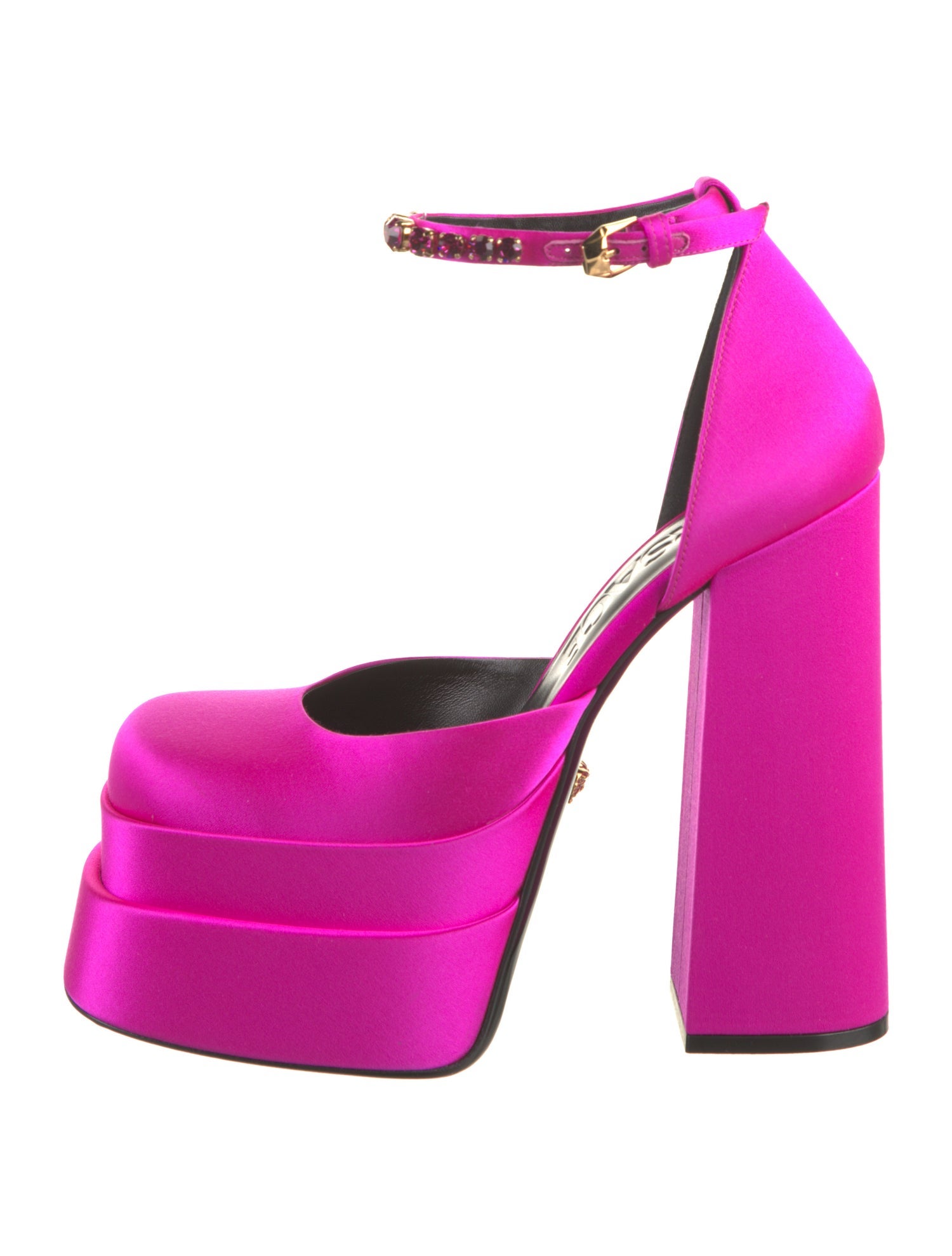 Versace Satin Crystal Embellishments D'Orsay Pumps