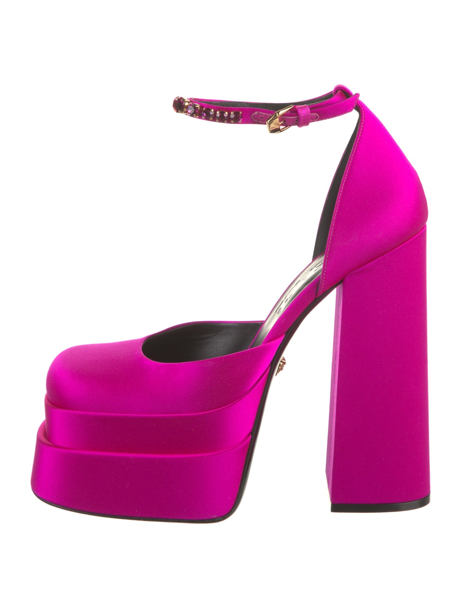 Versace Satin Crystal Embellishments D'Orsay Pumps