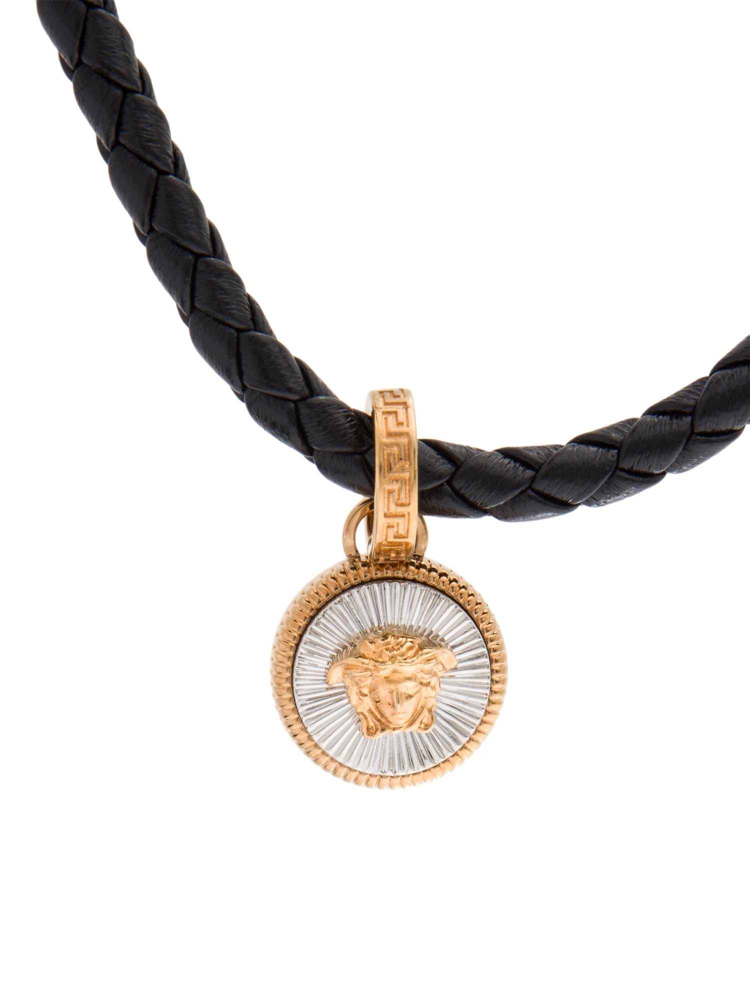 Versace Leather Medusa Biggie Pendant Necklace
