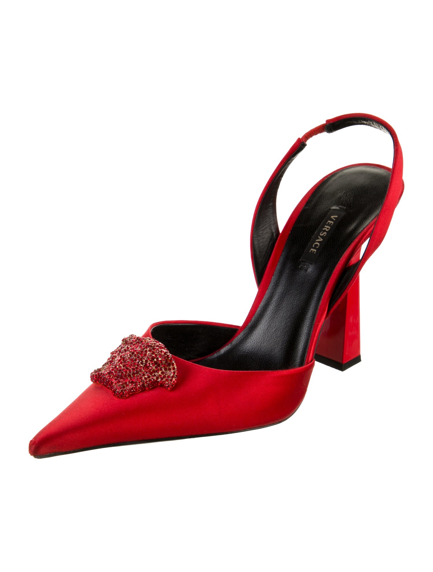 Versace Medusa Insignia Satin Slingback Pumps