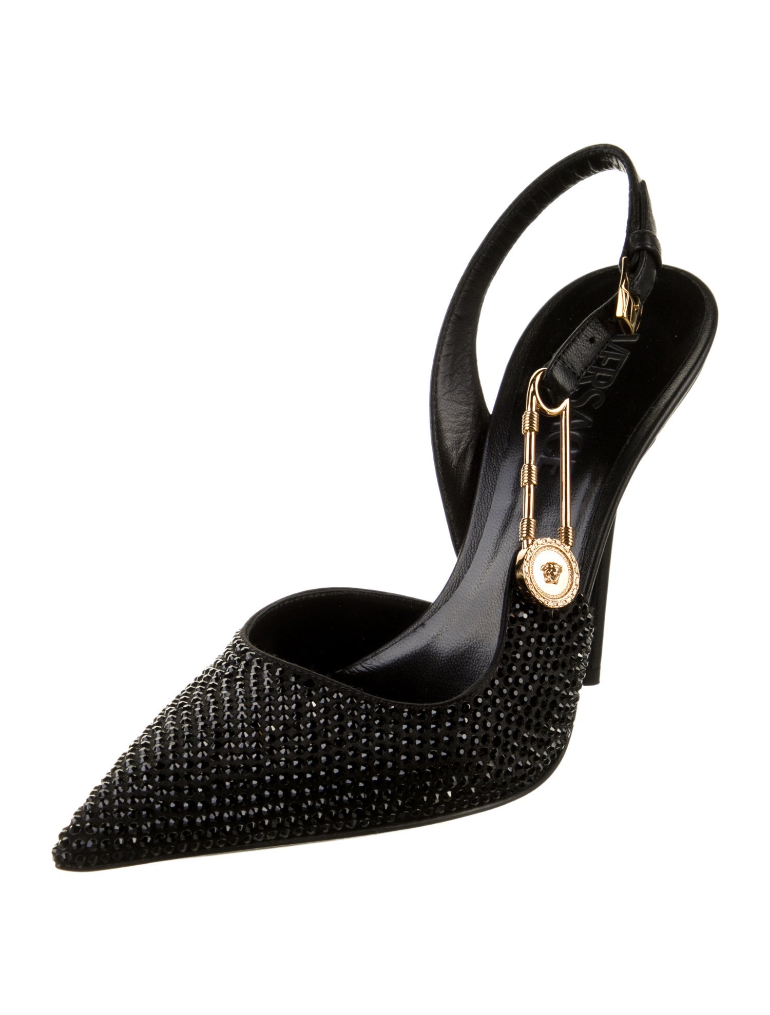 Versace Patent Leather Crystal Embellishments Slingback Pumps