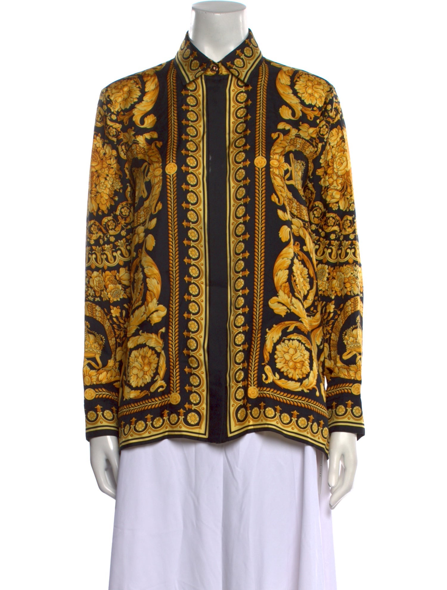 Versace Silk Printed Button-Up Top