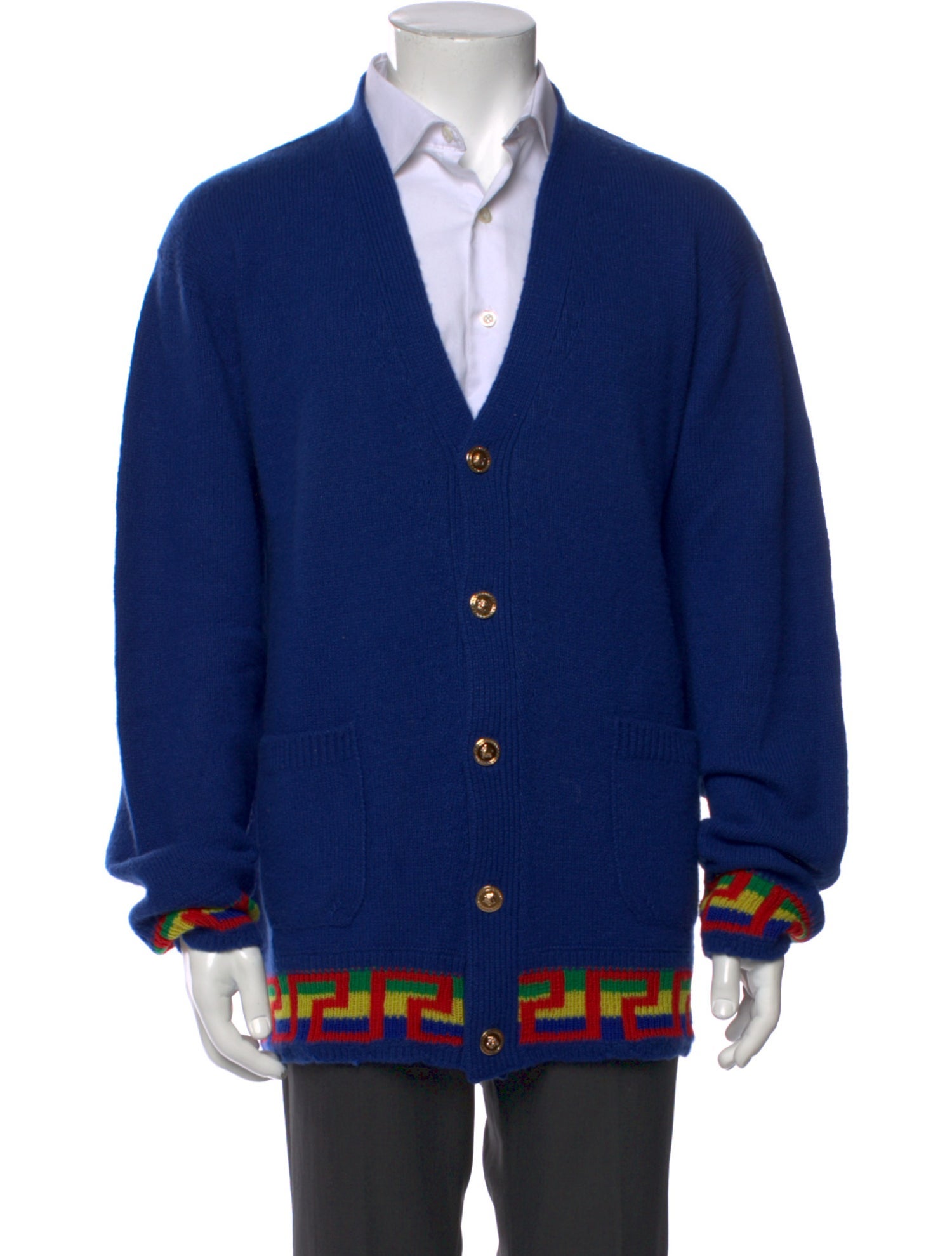 Versace Virgin Wool Graphic Print Cardigan