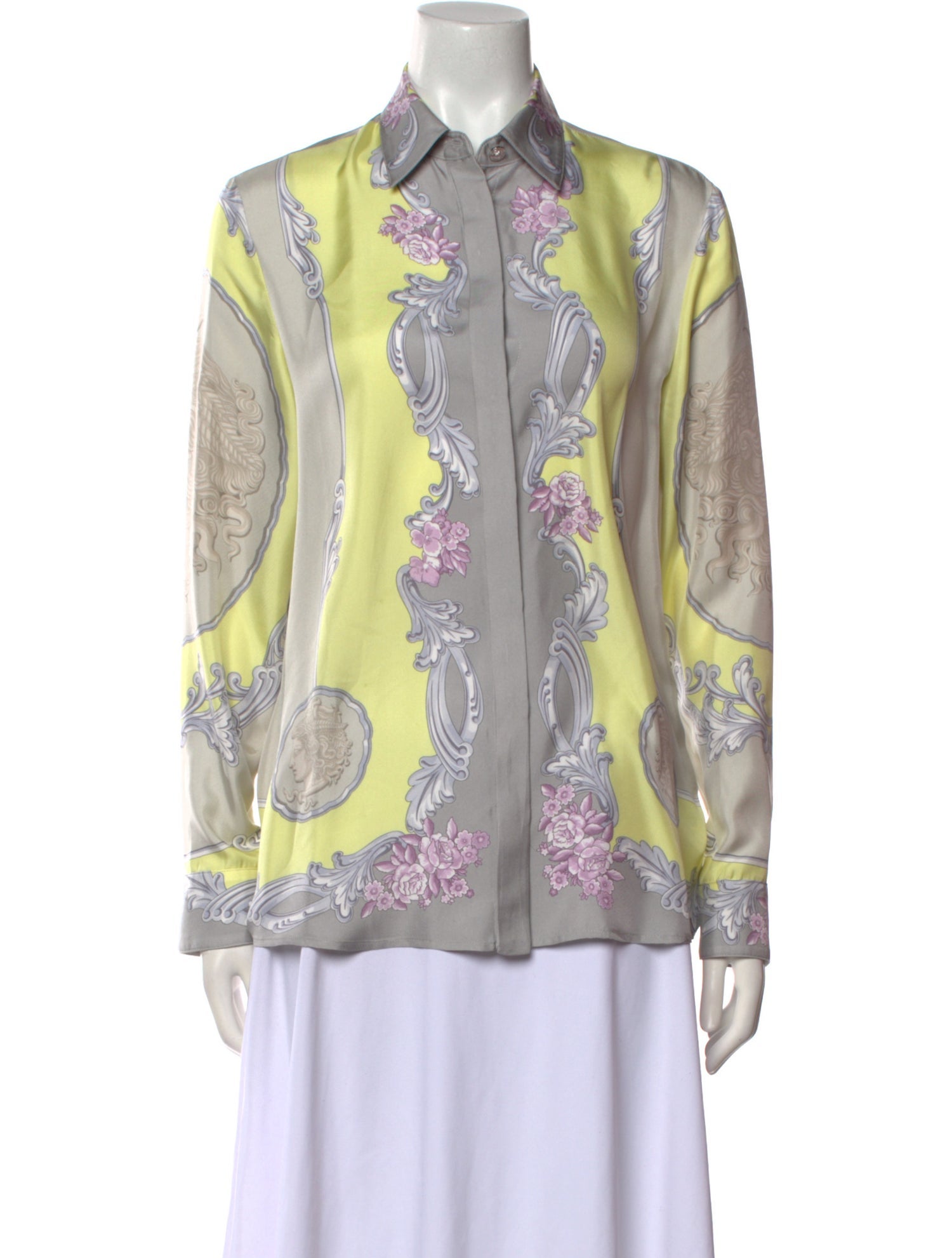 Versace Silk Printed Button-Up Top
