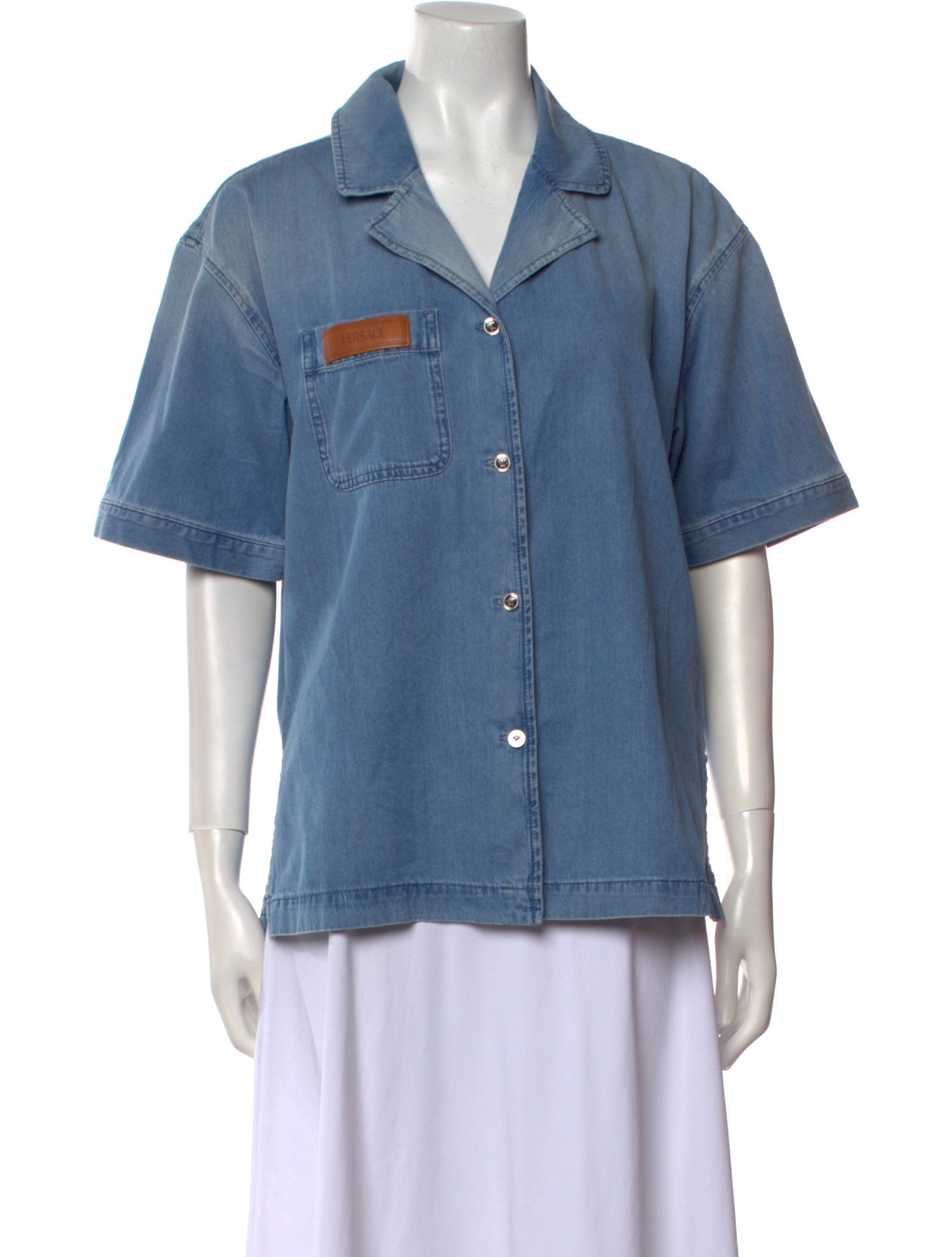 Versace Short Sleeve Button-Up Top