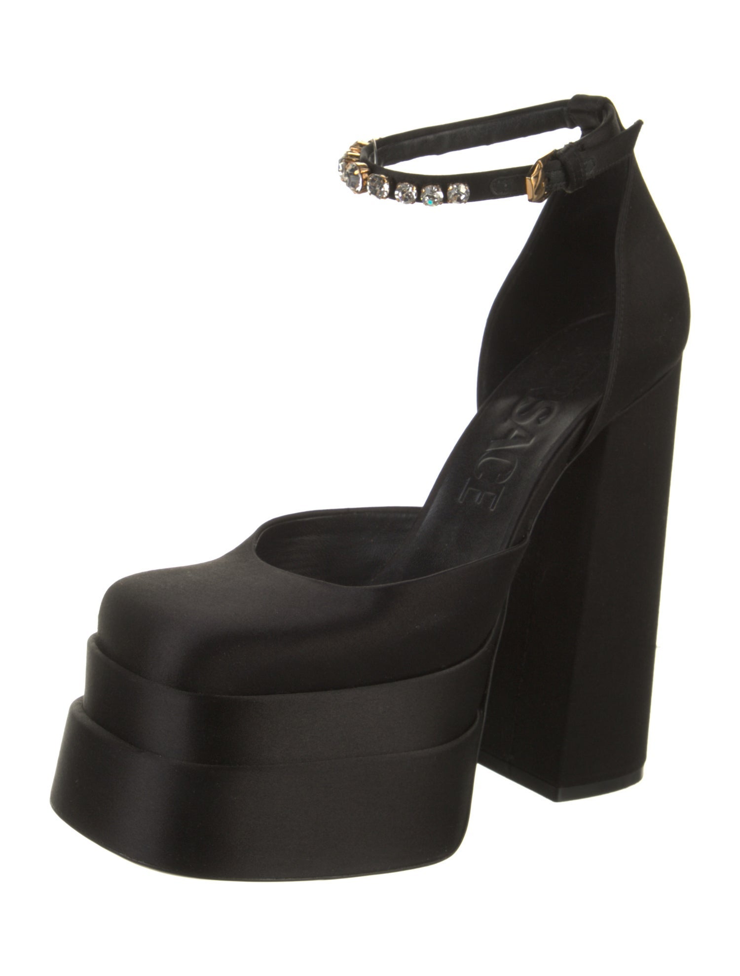 Versace Satin Crystal Embellishments D'Orsay Pumps