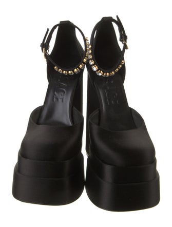Versace Satin Crystal Embellishments D'Orsay Pumps