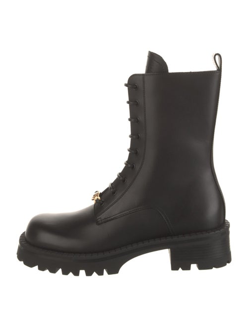 Versace Grecca Pattern Leather Combat Boots