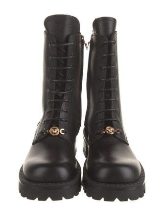 Versace Grecca Pattern Leather Combat Boots
