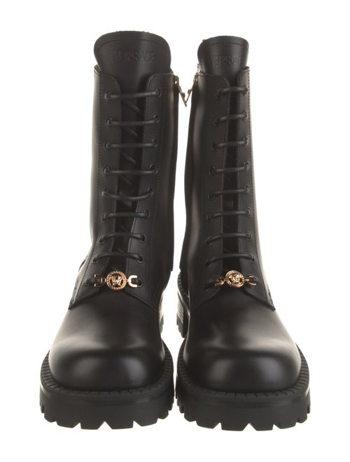 Versace Grecca Pattern Leather Combat Boots