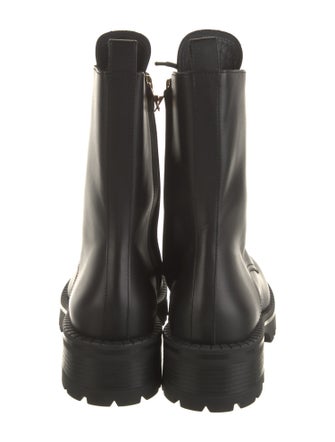 Versace Grecca Pattern Leather Combat Boots