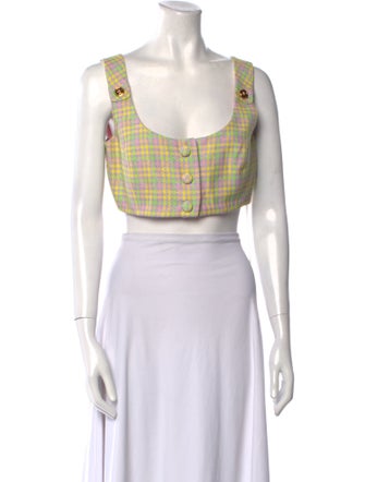 Versace Plaid Print Scoop Neck Crop Top