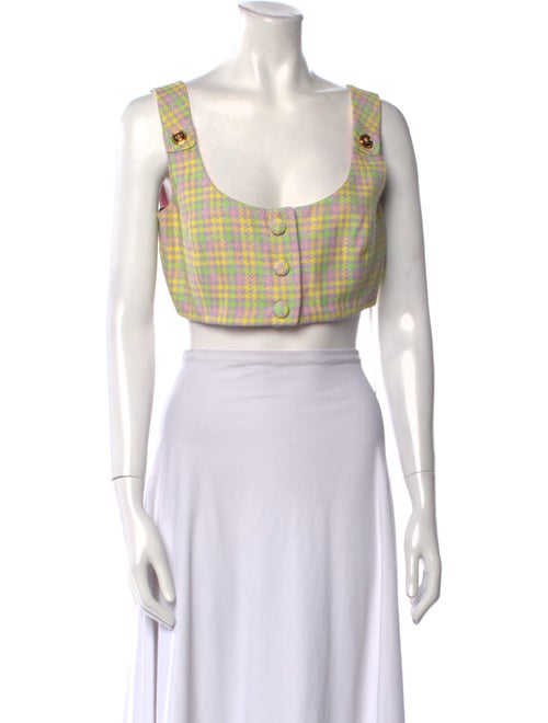 Versace Plaid Print Scoop Neck Crop Top