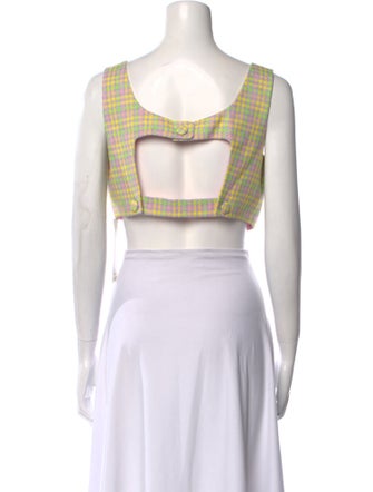 Versace Plaid Print Scoop Neck Crop Top