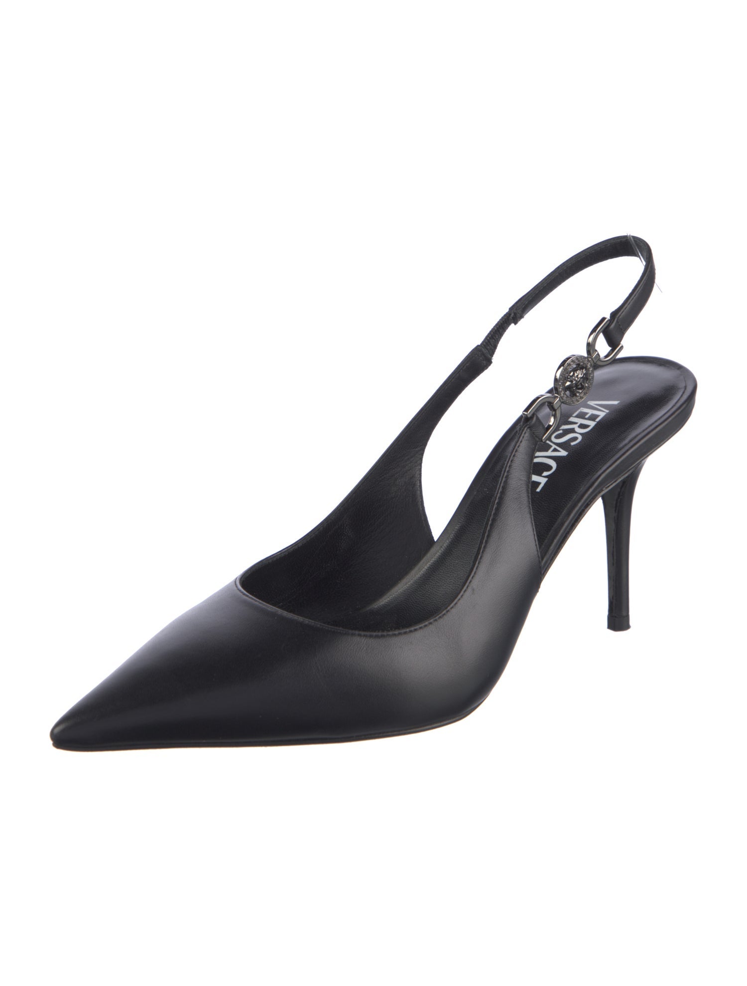 Versace Medusa Insignia Leather Slingback Pumps
