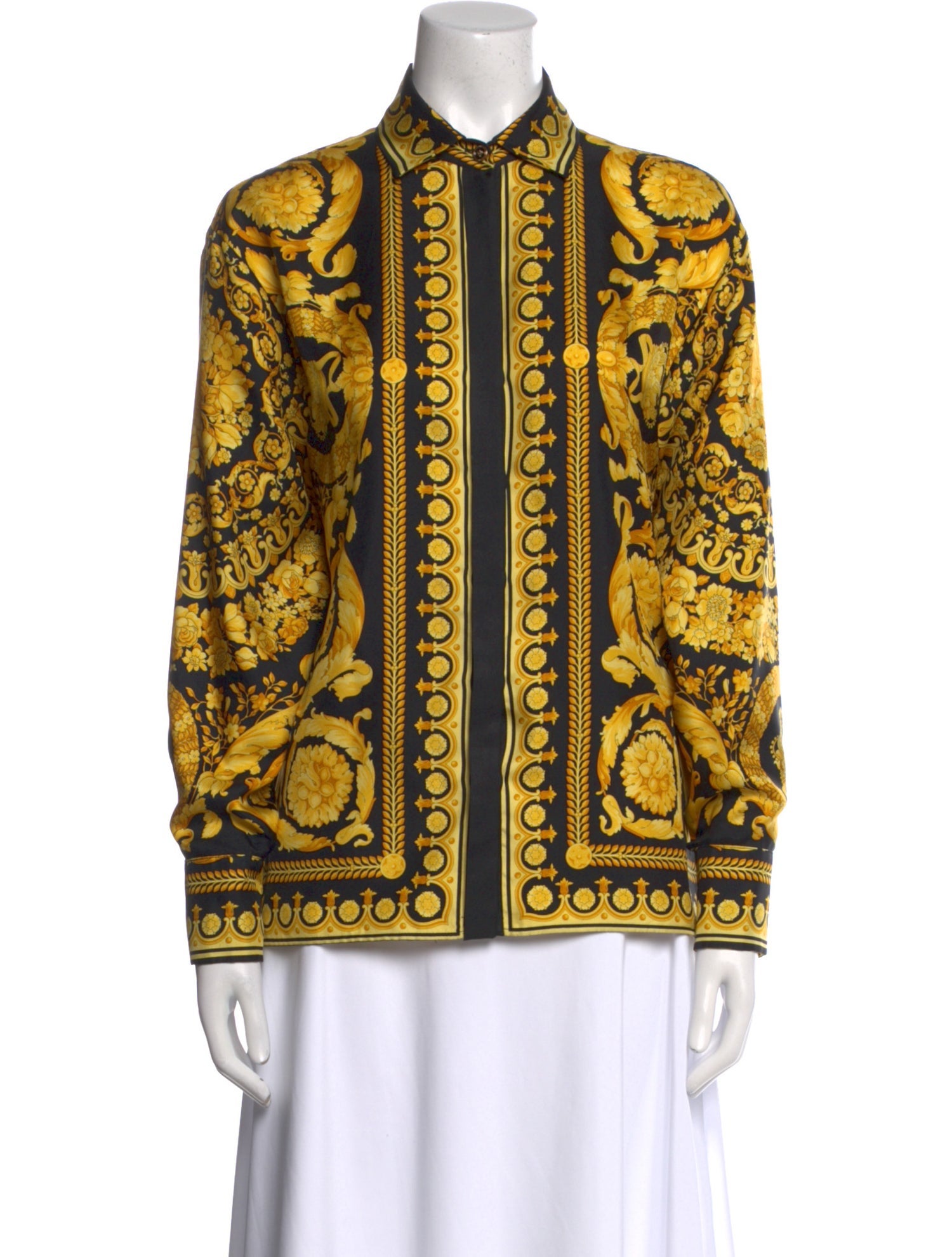 Versace Silk Printed Button-Up Top