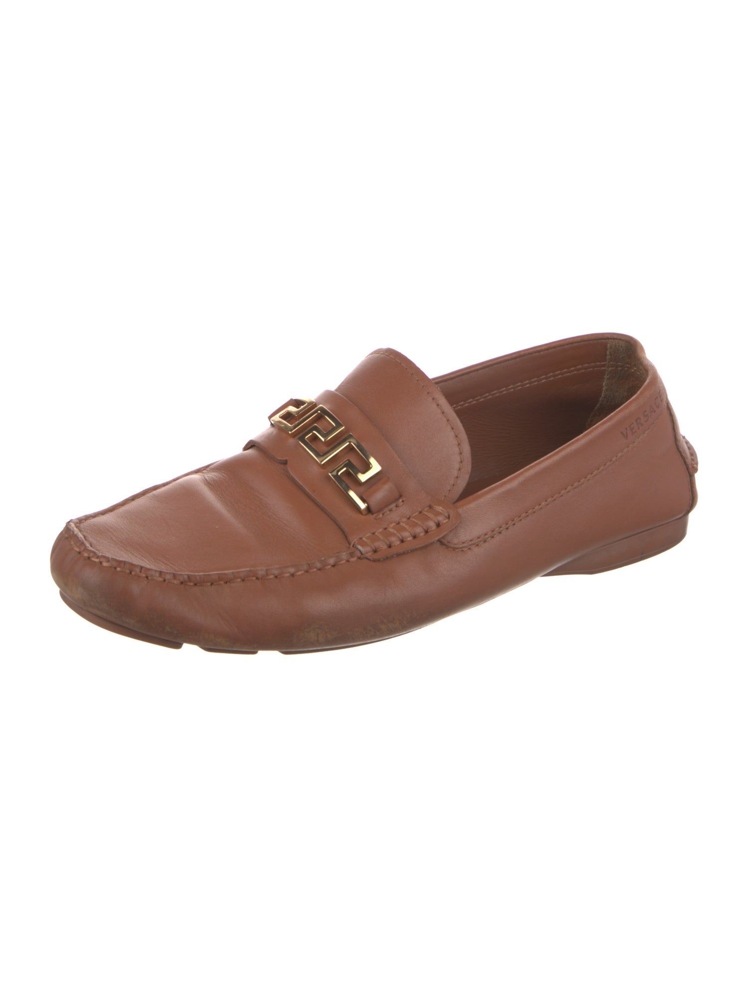 Versace Grecca Pattern Leather Dress Loafers