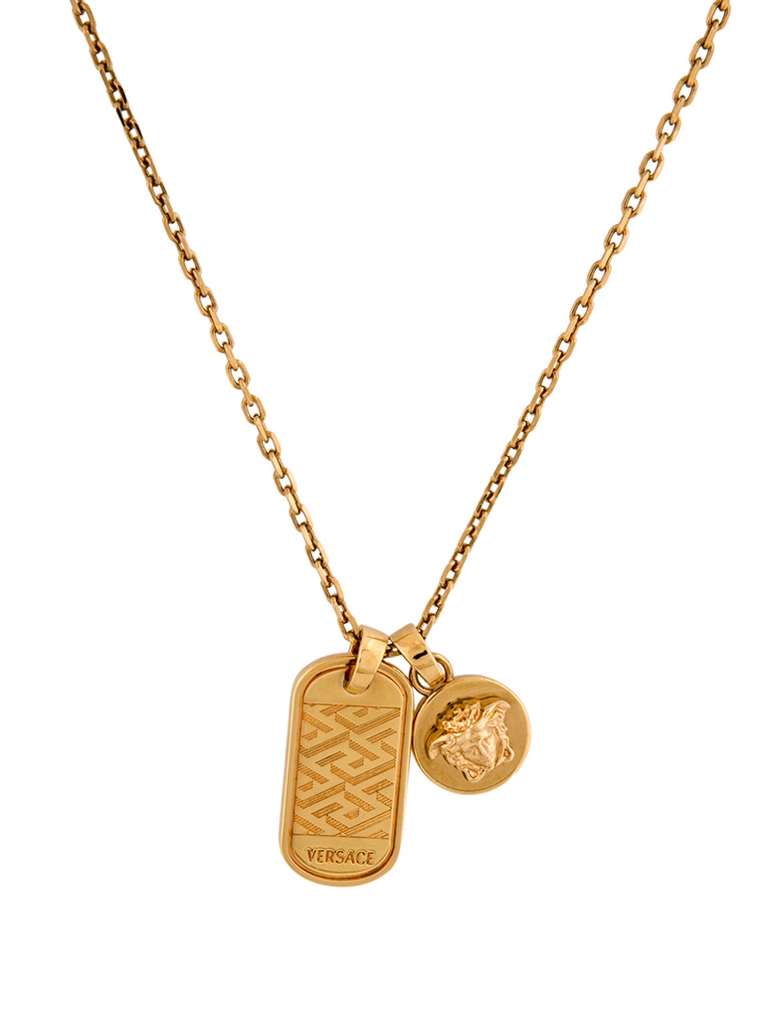 Versace Greca Dogtag Charm Pendant Necklace