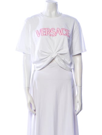 Versace Graphic Print Crew Neck Crop Top