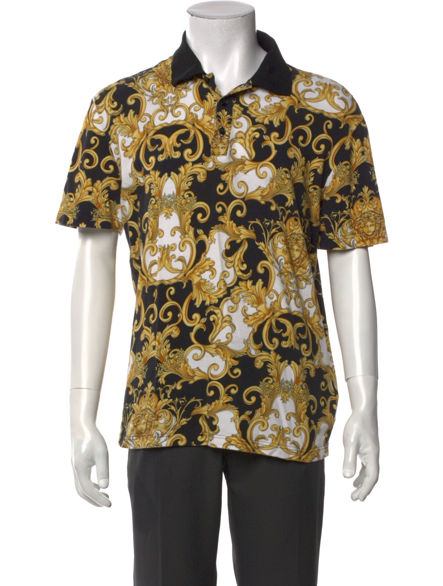 Versace Printed V-Neck Polo Shirt