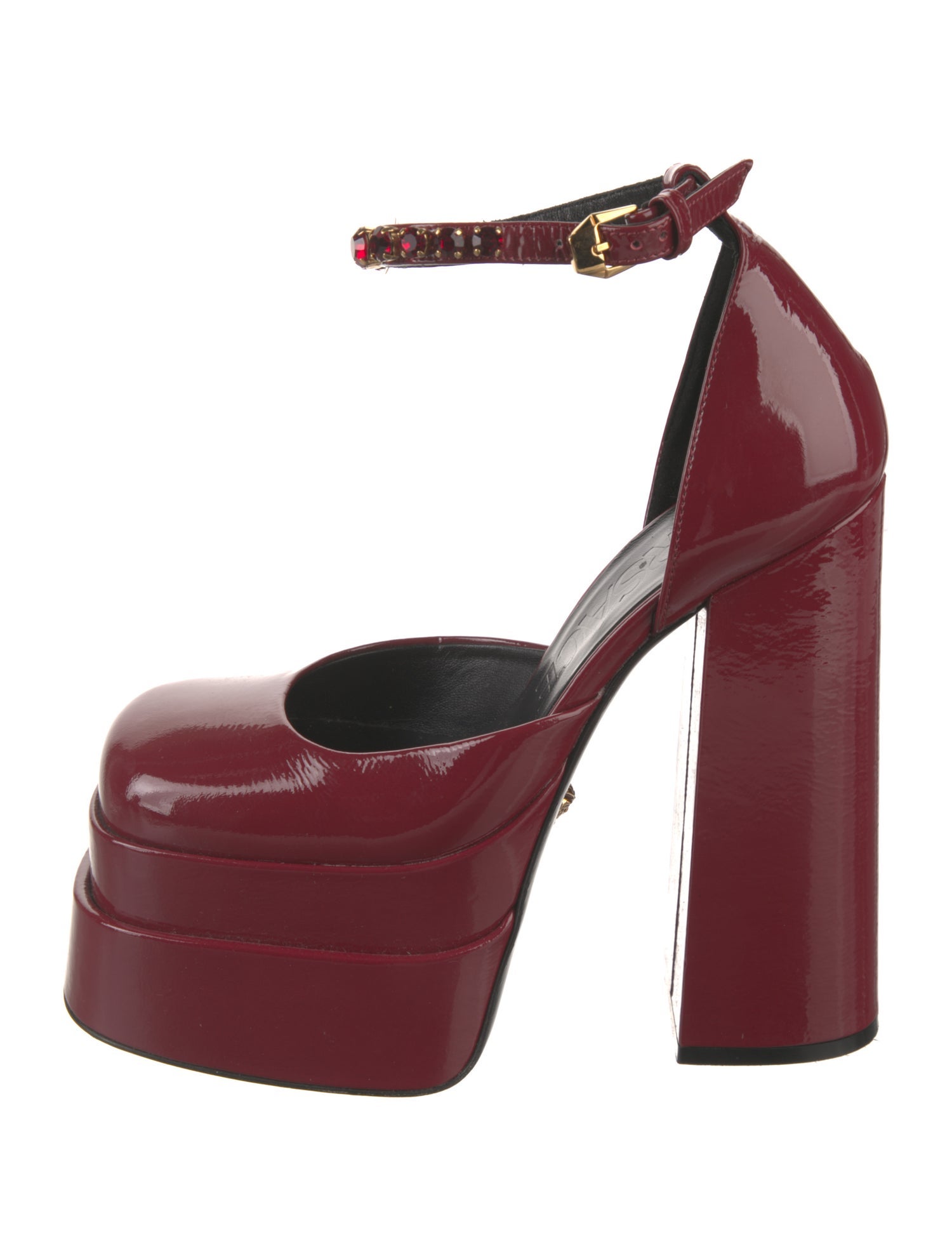 Versace Patent Leather Crystal Embellishments D'Orsay Pumps