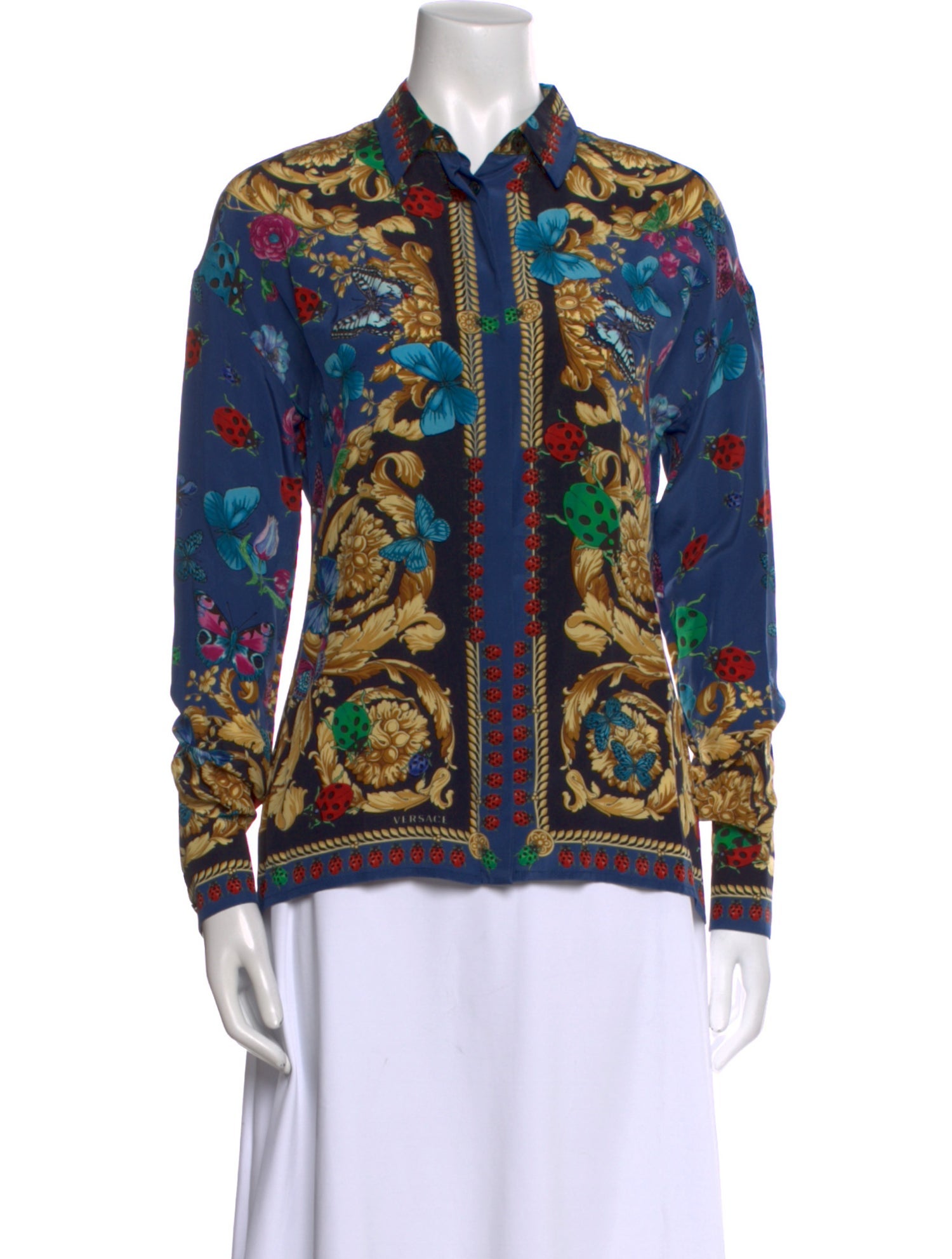 Versace Silk Printed Button-Up Top