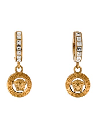 Versace Crystal & Enamel Medusa Drop Earrings