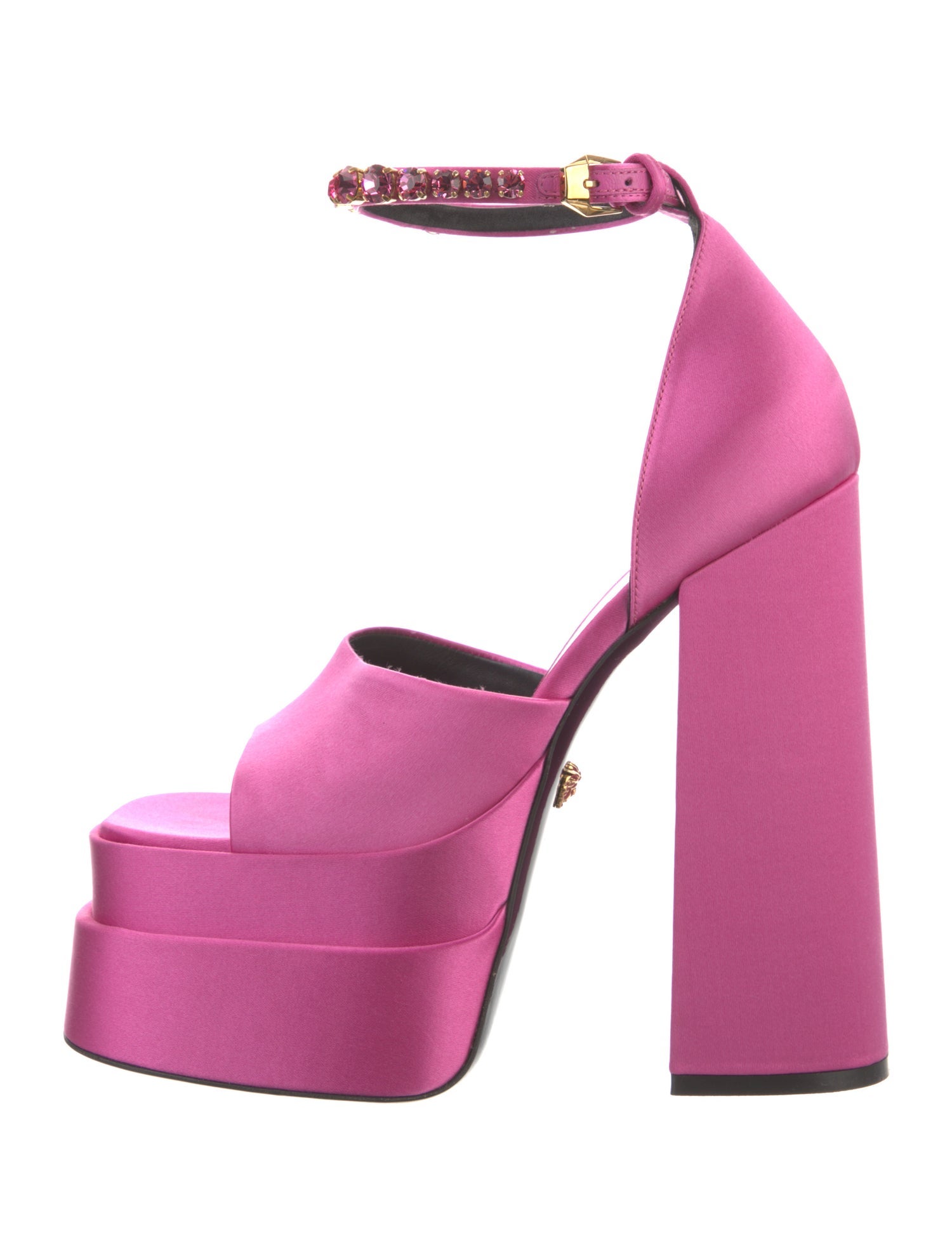 Versace Satin Crystal Embellishments D'Orsay Pumps