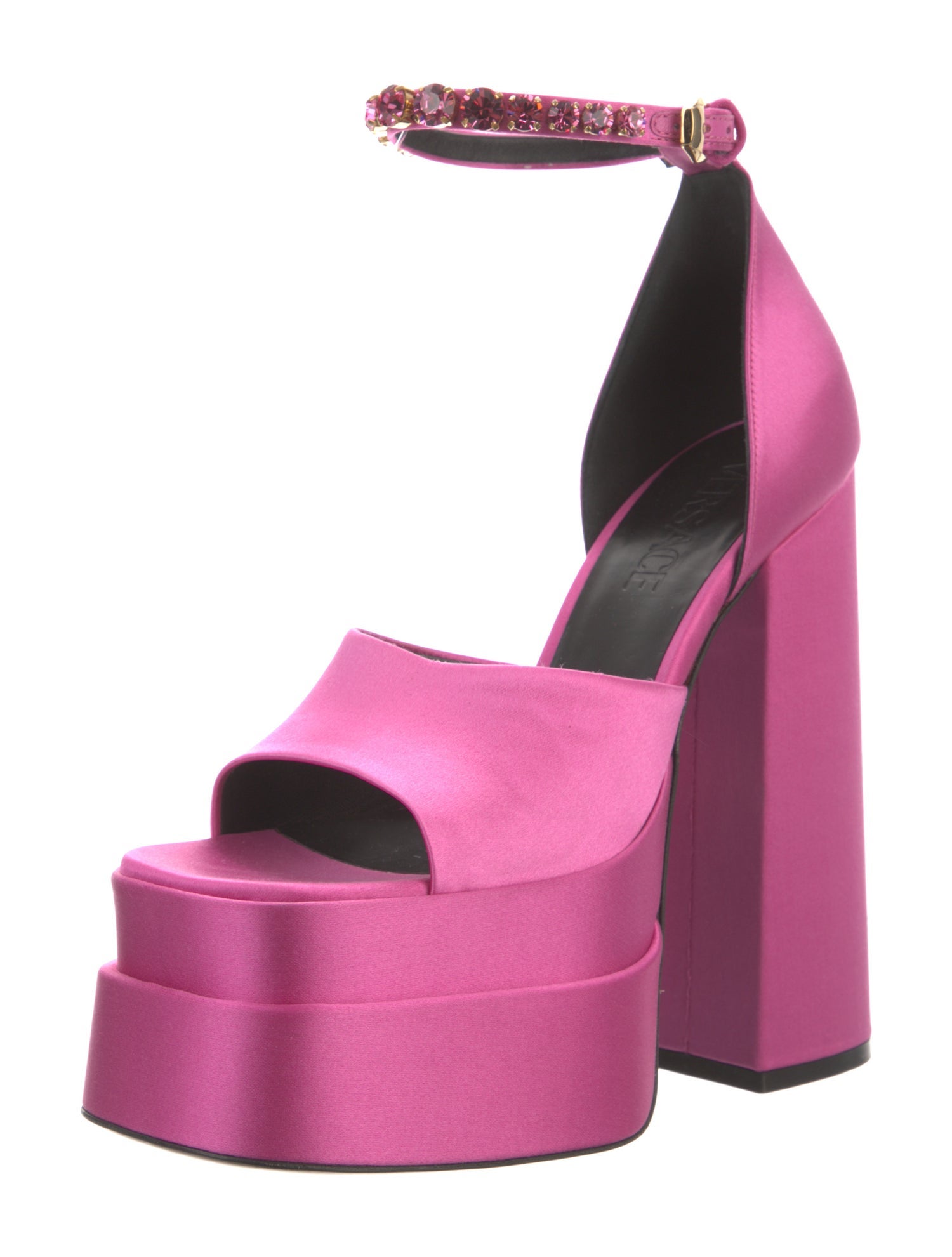 Versace Satin Crystal Embellishments D'Orsay Pumps