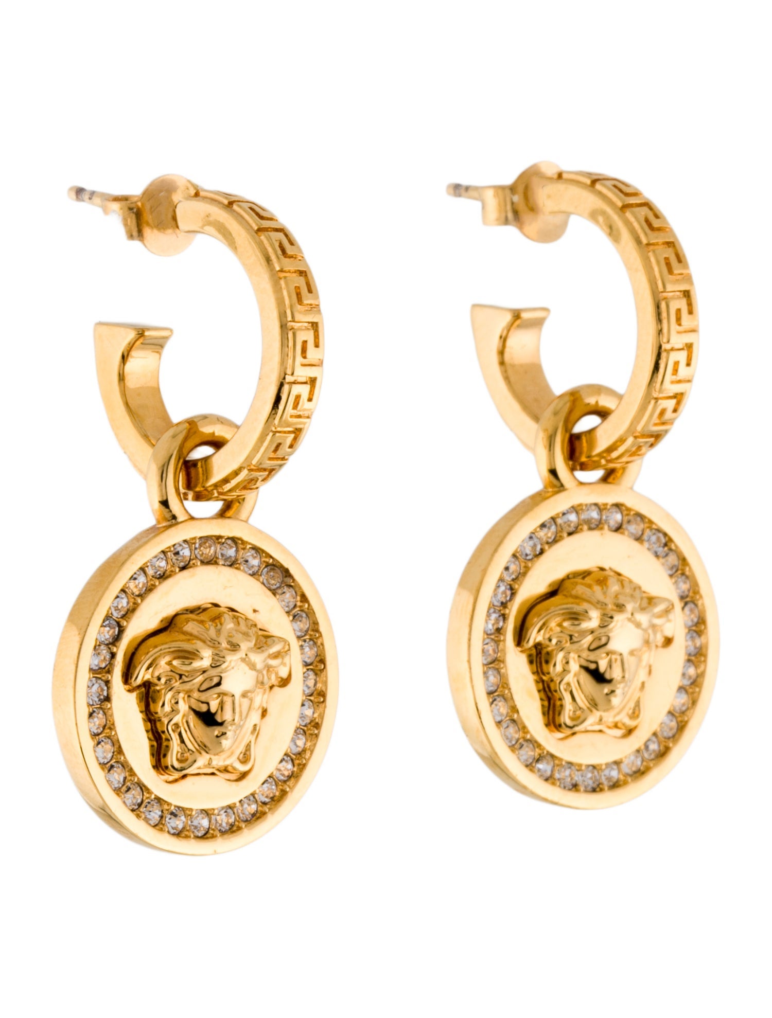 Versace Crystal La Medusa Hoop Drop Earrings