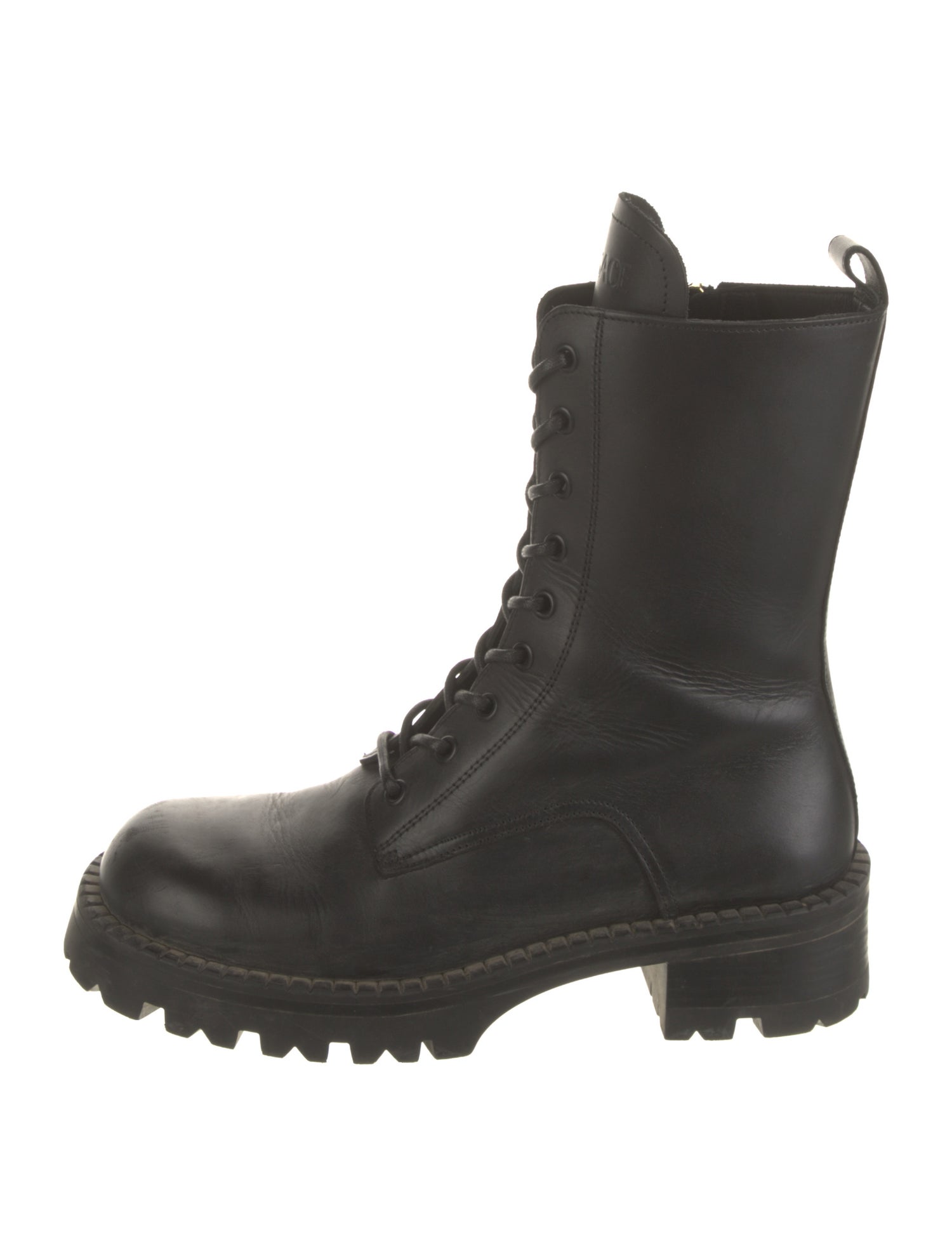 Versace Grecca Pattern Leather Combat Boots