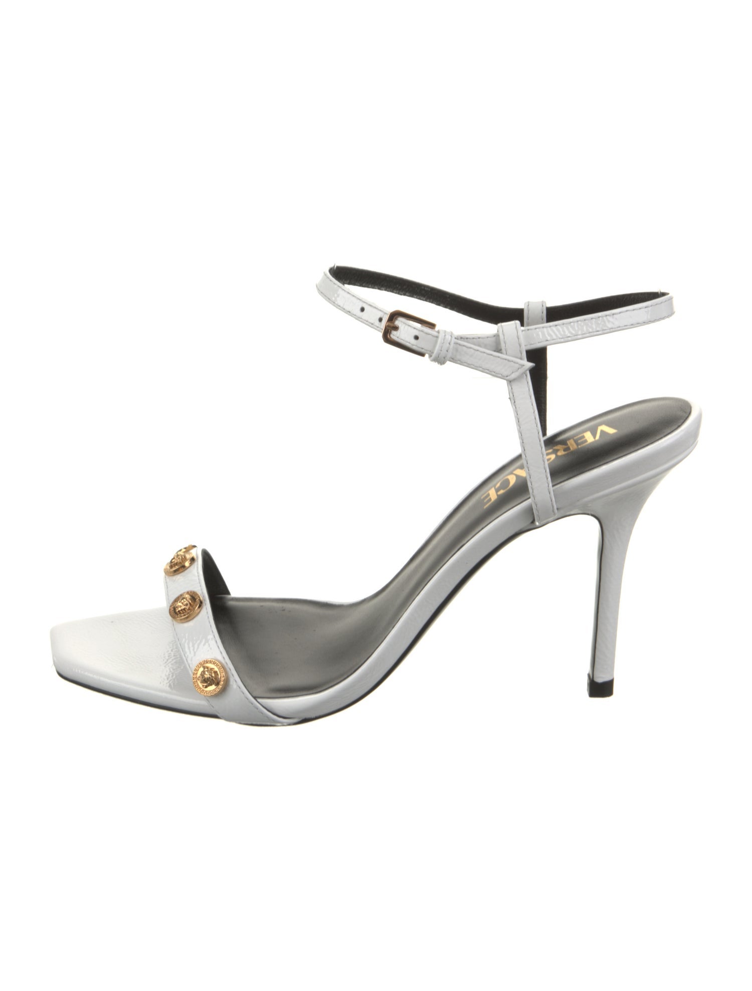 Versace Patent Leather Studded Accents Sandals